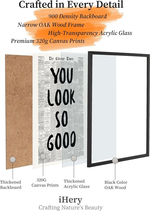 iHery Premium Natural Black Oak Wood Framed Wall Art - Trendy Inspirational Canvas Decor | 8x10in