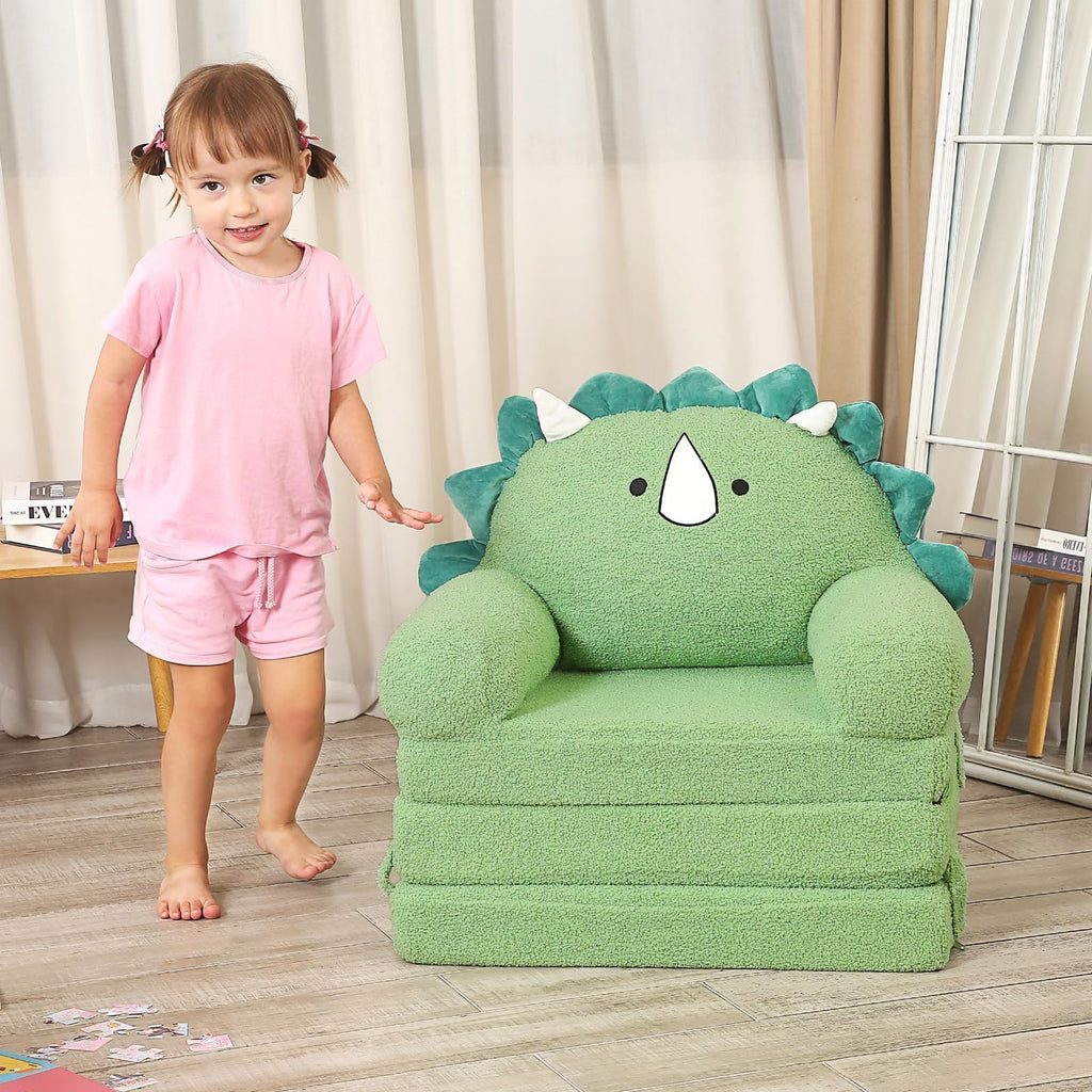 MOMCAYWEX Kids Sofa, Sherpa Couch with Tri-Layer Foam Cushions, Comfy Seating for Kids Age 18 Months and Up, Green