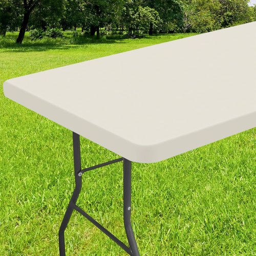 Smiry Rectangle Tablecloth, Elastic Fitted Flannel Backed Vinyl Tablecloths for 6ft Folding Tables, Waterproof Wipeable Table Covers for Indoor, Outdoor, Picnic and Camping (Beige, 36"x72")