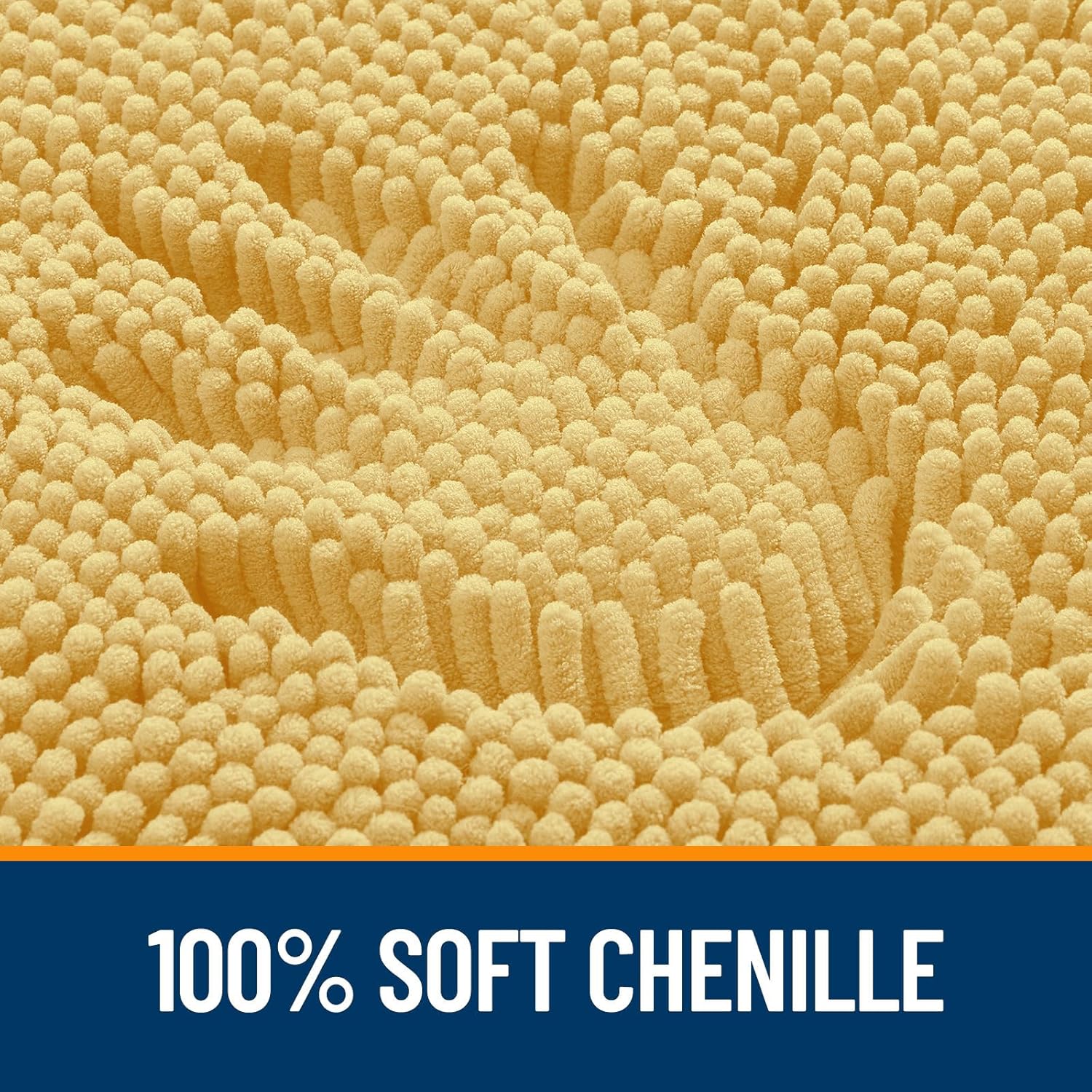 OLANLY U-Shaped Toilet Rug - Extra Soft Chenille, Quick-Dry, Non-Slip Bath Mat | 24x20 Inches, Yellow