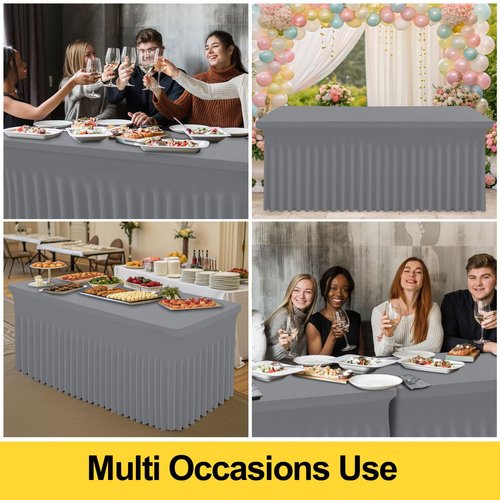 Smiry Spandex Tablecloth 2 Pack, Elastic Fitted Stretch Tablecloth for 6FT Rectangle Tables, Waterproof Washable Table Cover Skirt for Outdoor, Wedding, Banquet & Parties (Grey, 72Lx30Wx30H Inch)