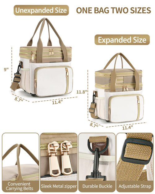 LOKASS Lunch Box for Women-Double Deck Insulated Adults Lunch Bag with Removable Shoulder Strap- Cute Wide Open Lunch Tote for Work/Office/Picnic/Beach/Travel (Brown)