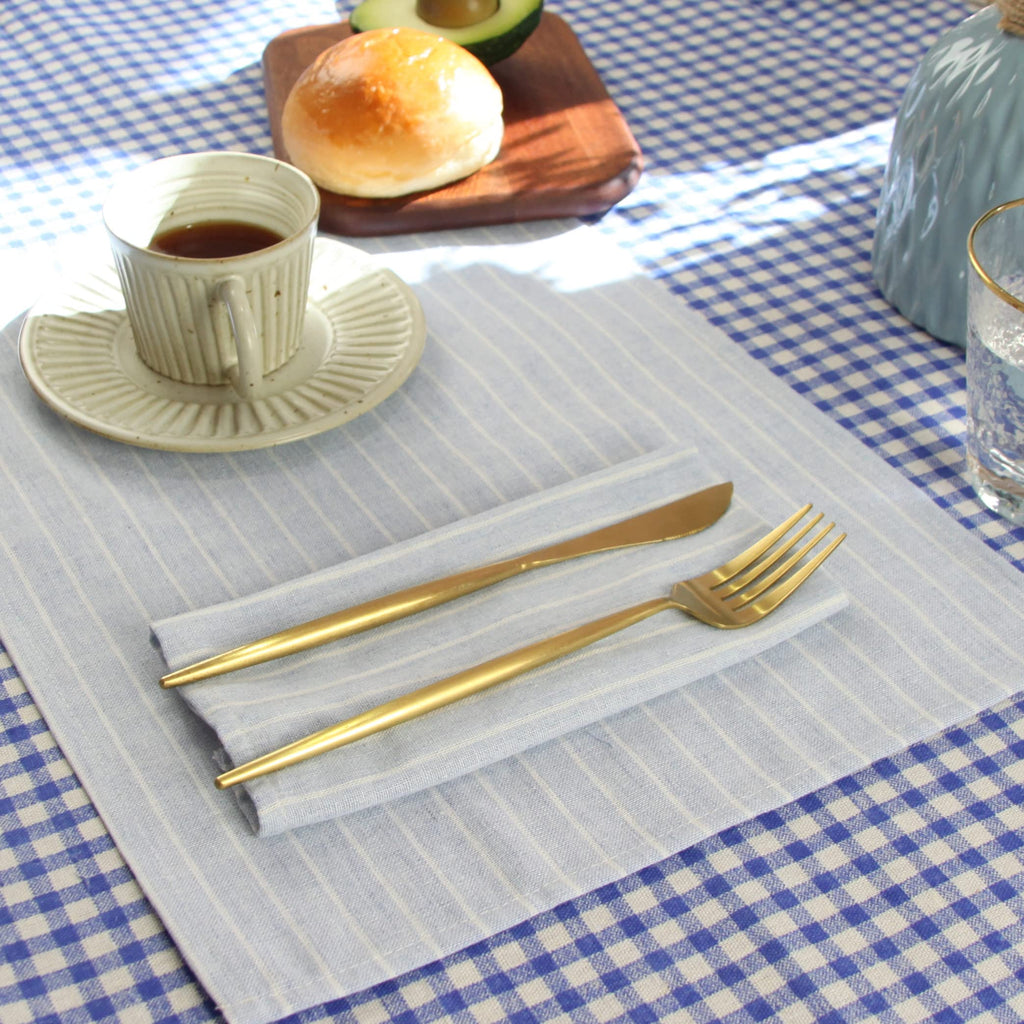 INFEI White Striped Linen Cotton Dinner Cloth Napkins - Set of 12 (40 x 30 cm) - for Events & Home Use (Sky Blue)