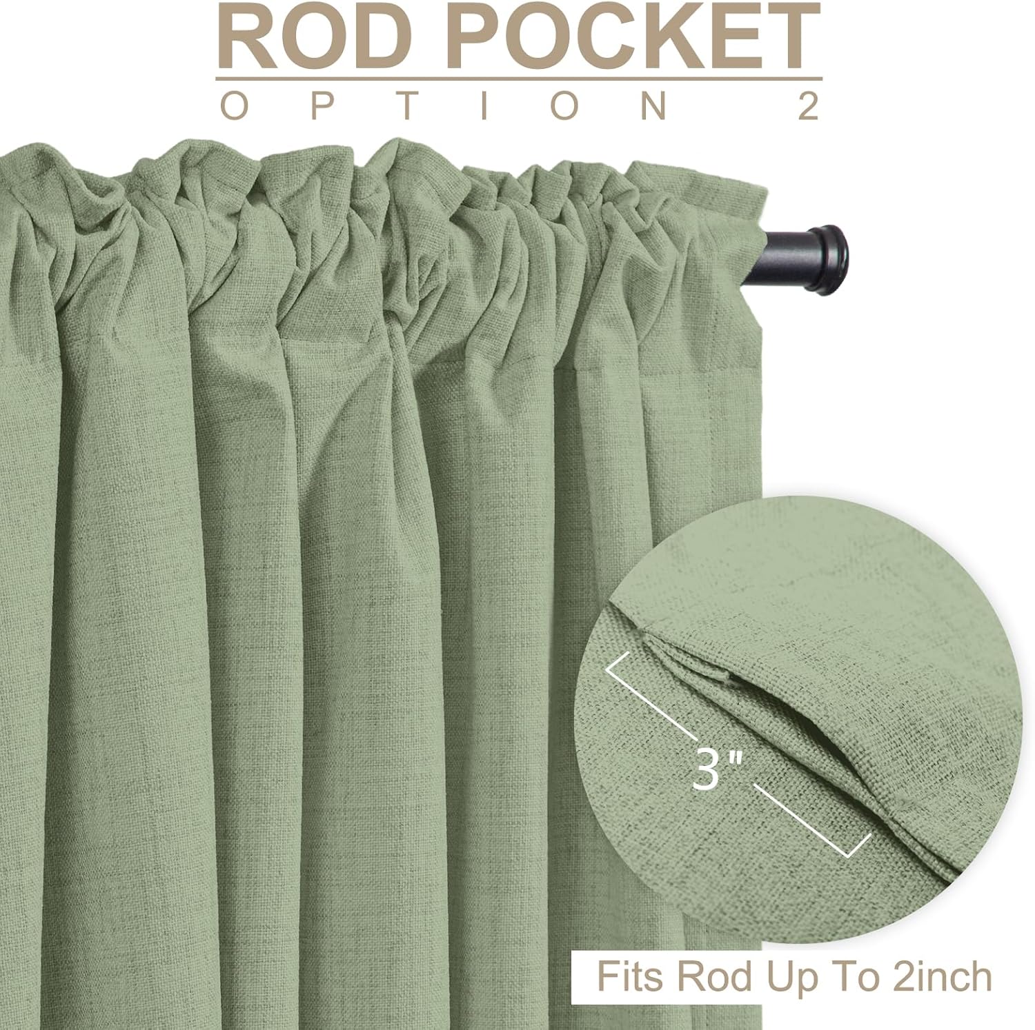Skiennix 100% Blackout Linen Curtains - Thermal Insulated Drapes, 50" W x 96" L, Sage - 2 Panels Set