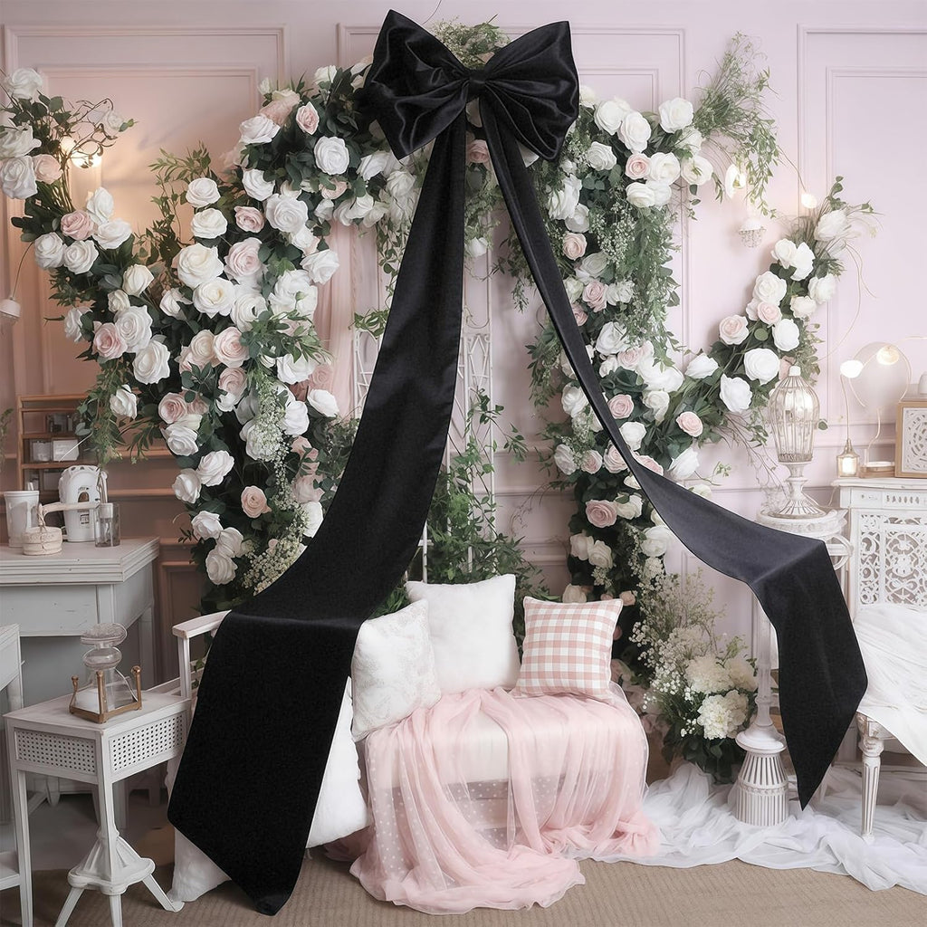 Skiennix Black Velvet Bow Decor - 50 x 20 Inches Large Party Decoration for Weddings & Birthdays