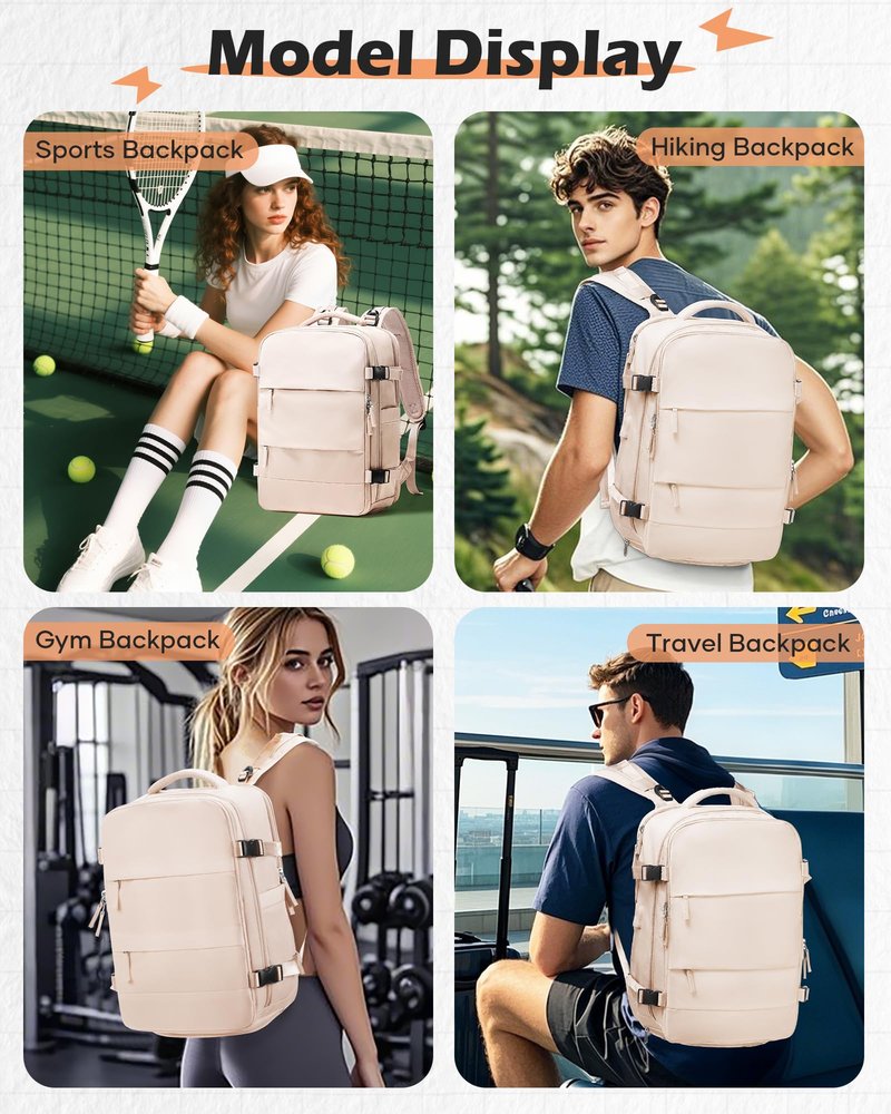 SEAFEW Large Travel Backpack with Vacuum Seal Compression, Vacuum Travel Flight Backpack with Electric Pump, Waterproof Work Backpack Compression bags Casual Daypack with USB Charging Port, Beige