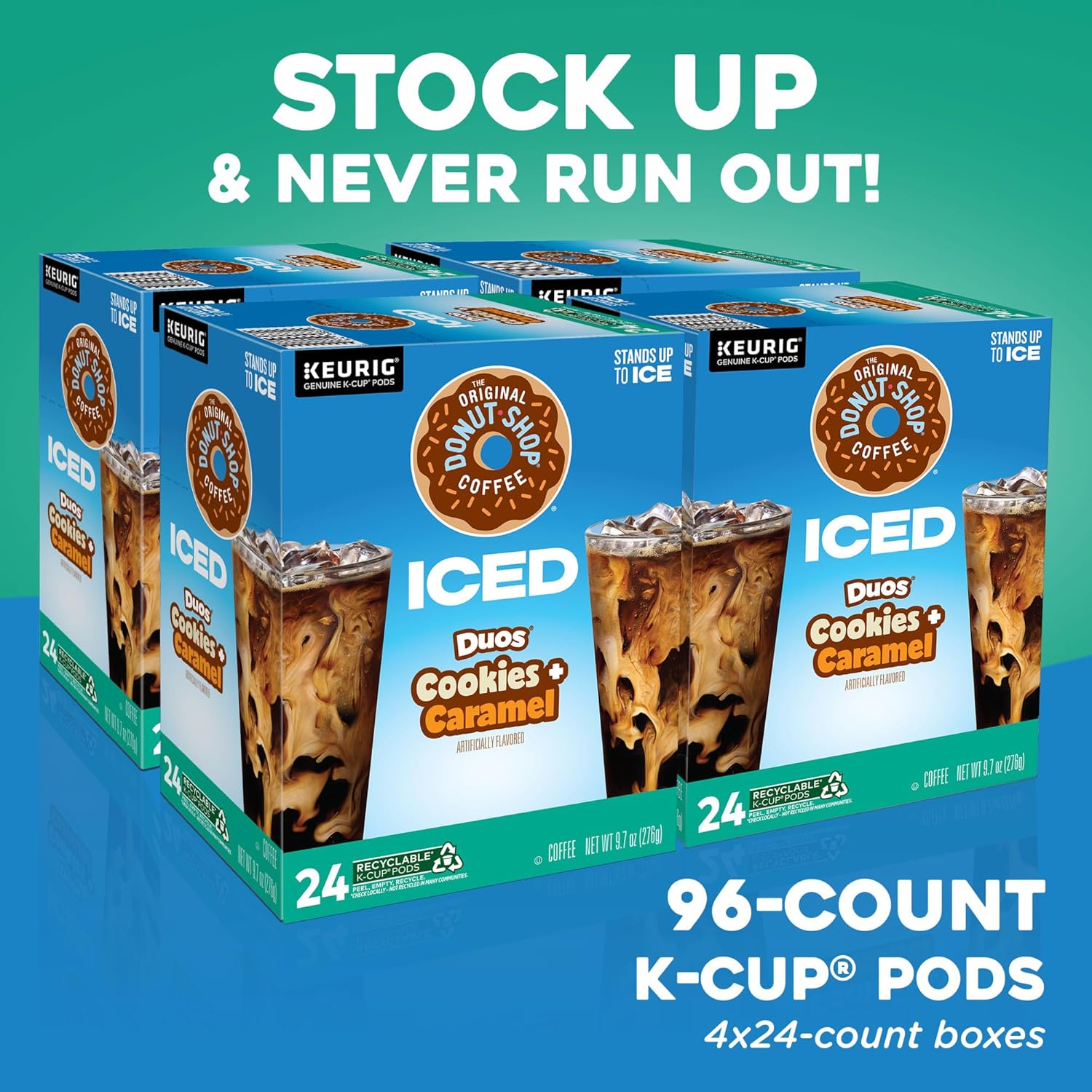 Original Donut Shop | Iced Duos Cookies & Caramel Coffee | 24 Count Keurig K-Cup Pods