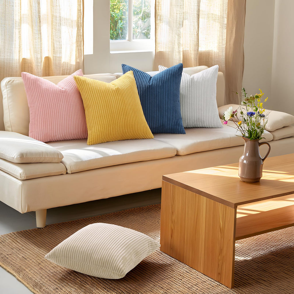 Mecatny Corduroy Spring Decorative Throw Pillow Covers 18x18 Set of 2 for Sofa Living Room, Soft Neutral Boho Couch Pillow Covers for Home Decor, Pink