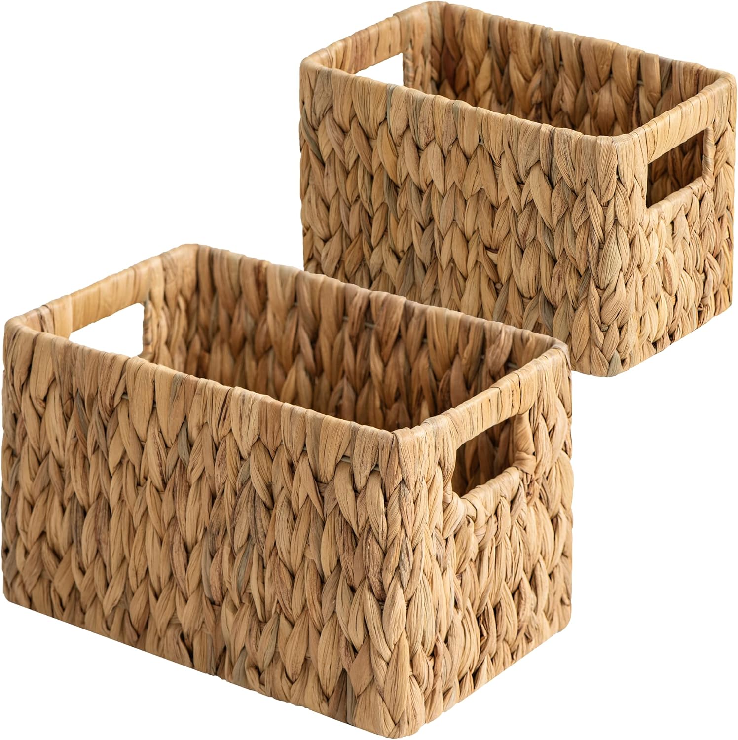 StorageWorks Wicker Baskets - Handwoven Water Hyacinth with Built-in Handles for Bathroom Organization - Medium & Small, 2 Pack