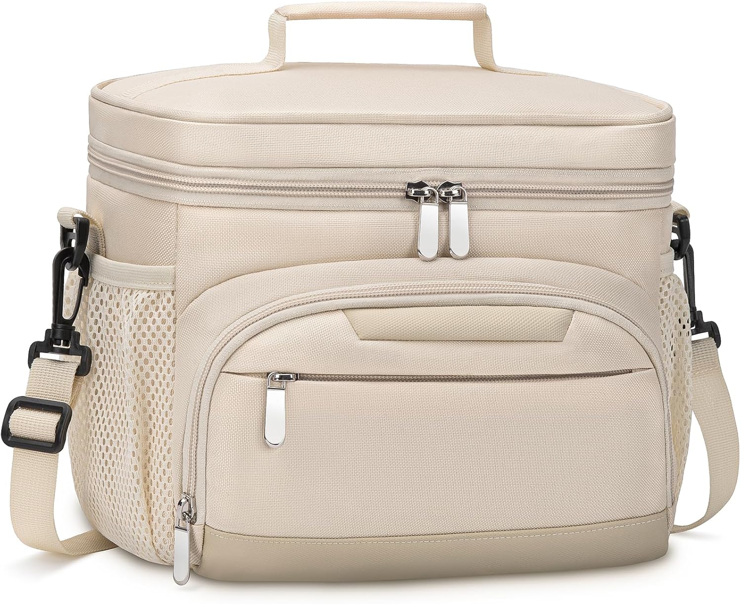Skiennix Insulated Lunch Box - Leakproof Soft Cooler Tote Bag with Adjustable Strap | Beige, 12-Can (8L)