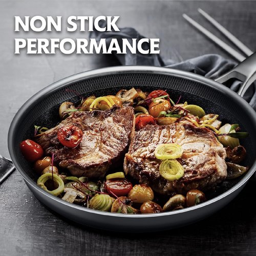 LigtSpce Non Stick Frying Pans, 11.9 inch Hybrid Frying Pans Nonstick,non stick Stainless Steel Skillets, Dishwasher/Oven Safe Cookware, Induction Compatible, PFOA Free Cookware
