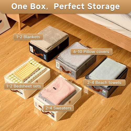 Bed Sheet Organizer 4 Pack - Zippered Storage Solutions with Labels & Handles for Linen Closet | Insect-Proof Design