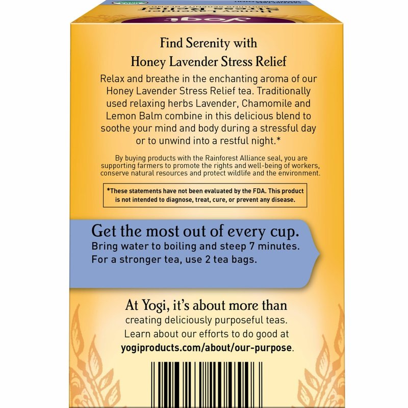 Yogi Tea Honey Lavender Stress Relief Tea - 16 Tea Bags per Pack (6 Packs) - Organic Chamomile Lavender Tea - Includes Lemon Balm, Lemongrass, Spearmint Leaf, Peppermint Leaf, Honey Flavor & More