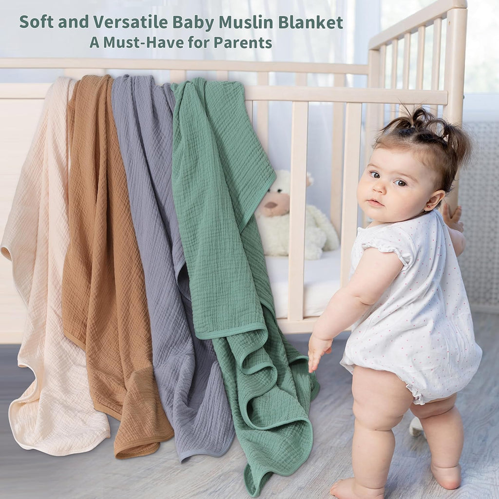 Skiennix Muslin Swaddle Blankets - 2 Pack Breathable Soft Receiving Blankets | Large 41 x 41 Inches (Beige & Coffee)