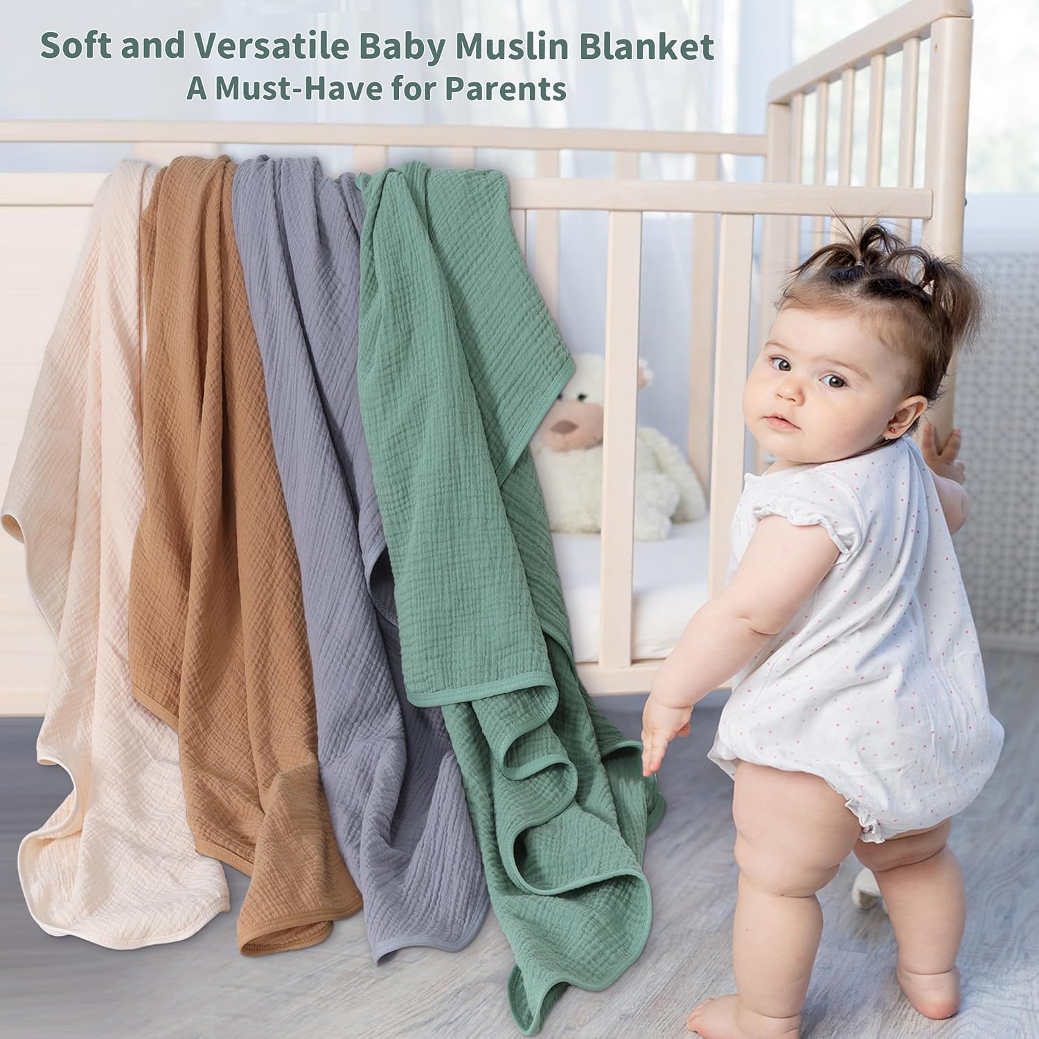 Skiennix Muslin Swaddle Blankets - 2 Pack Breathable Soft Receiving Blankets | Large 41 x 41 Inches (Beige & Coffee)
