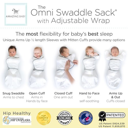 Amazing Baby Omni Swaddle for Newborn, Transitional to Arms Up Sleeves & Mitten Cuffs, Easy Transition Sleep Sack for Better Sleep, On Safari, Small, 0-3 Months