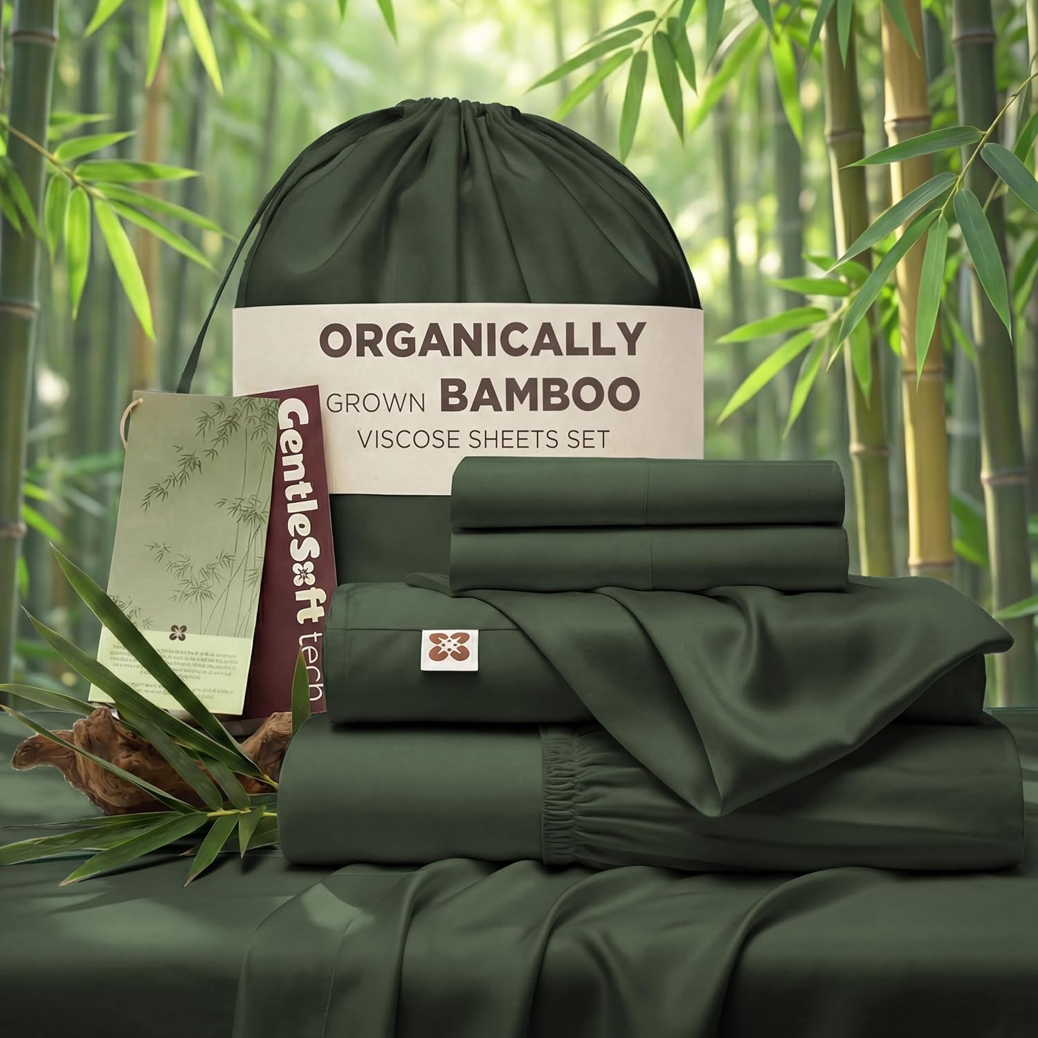 Bedsure Bamboo Viscose Queen Sheet Set - Cooling Luxury Bedsheets for Hot Sleepers | 18" Deep Pocket | Oeko-Tex Certified [Olive Green]