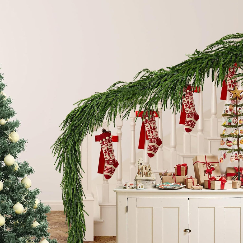 Norfolk Pine Garland - 9 Ft Realistic Faux Pine for Holiday Decor | Perfect for Mantle, Wall & Table