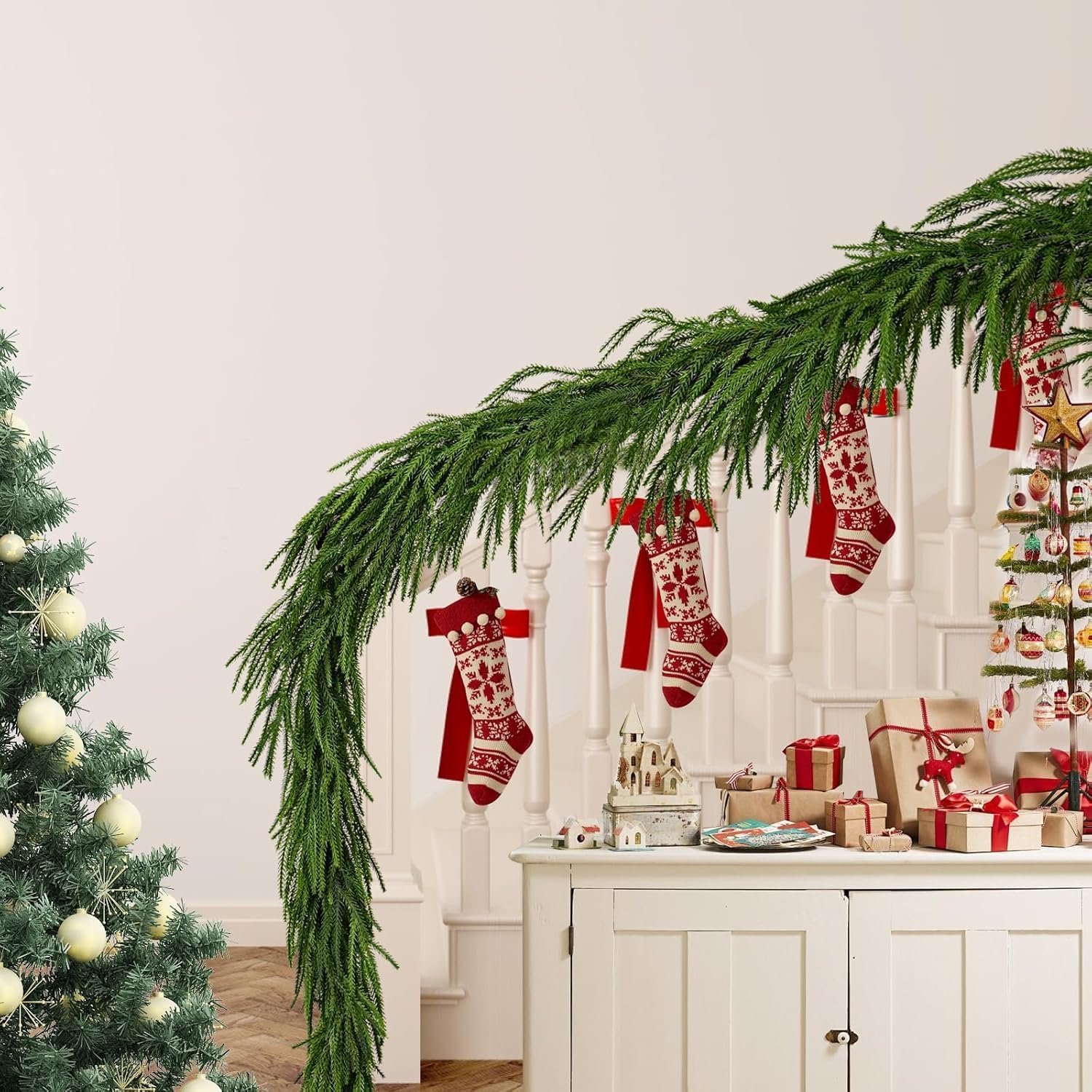 Norfolk Pine Garland - 9 Ft Realistic Faux Pine for Holiday Decor | Perfect for Mantle, Wall & Table