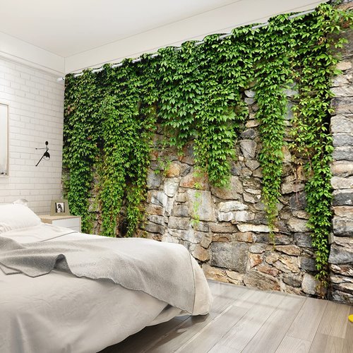 Umpoo Green Ivy Leaf Blackout Curtains Leaves Plants Rustic Stone Wall Spring Scenery Curtain for Living Room Bedroom Home Decoration Window Drapes Fabric Set of 2 Panels, 42x84 Inch