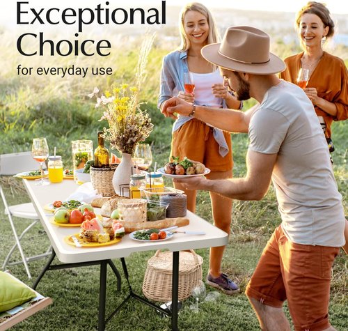 6FT Heavy Duty Folding Table by [Brand Name] - Portable with Built-In Handle & Steel Legs for Events, Picnics, and More