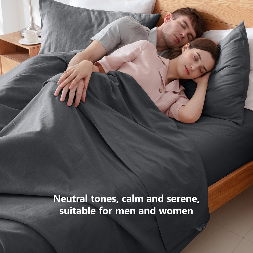 FALUCA French Linen Duvet Cover Set 3-Piece Queen (88"x92") - Soft & Comfortable Linen-Cotton Blend, Breathable Farmhouse Bedding for All Seasons& Luxury Home Decor, Dark Grey/Charcoal