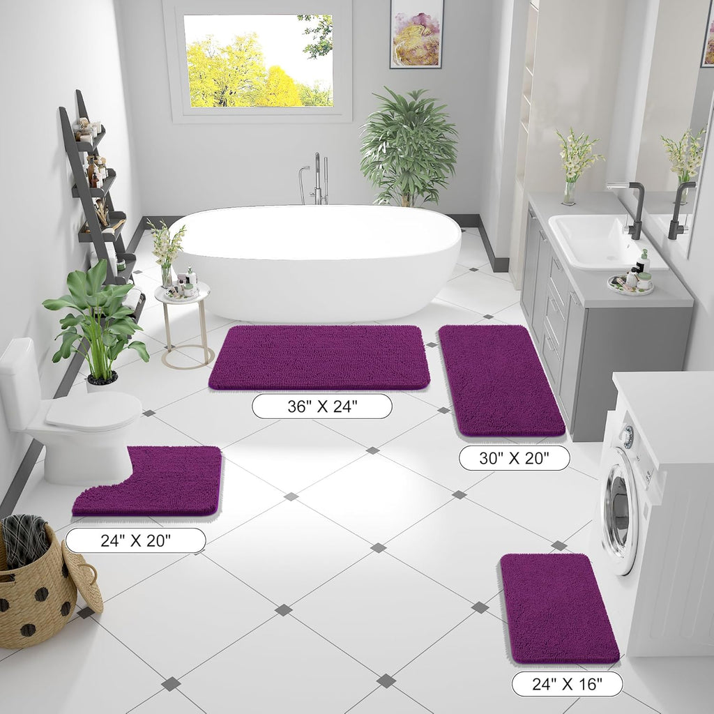 OLANLY Bathroom Runner Rugs - Extra Soft Chenille Bath Mats | 44x24, Quick Dry & Machine Washable, Purple