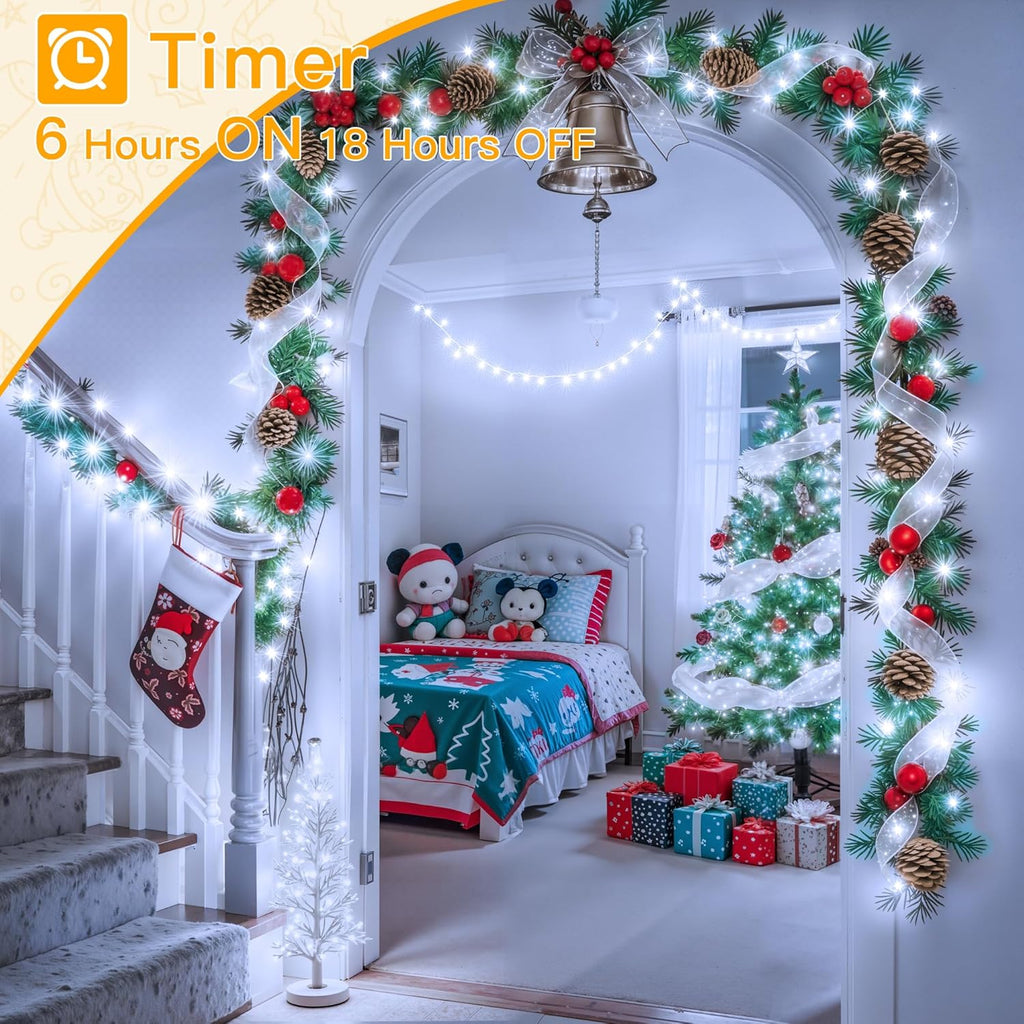 Ollny 200 LED Christmas Lights - 60FT Cool White Connectable String Lights | 8 Modes Waterproof Timer for Indoor & Outdoor Use