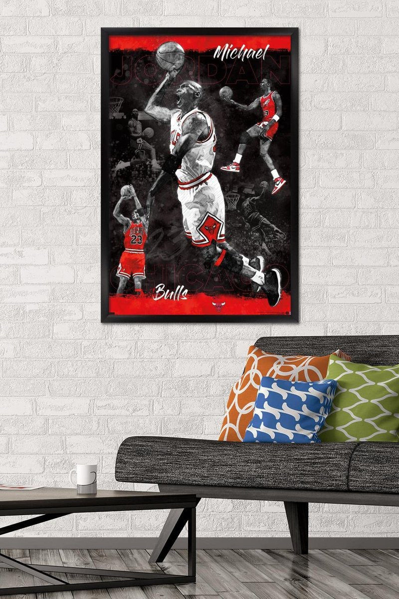 Trends International Michael Jordan - Sketch Wall Poster, 22.375" x 34", Black Framed Version