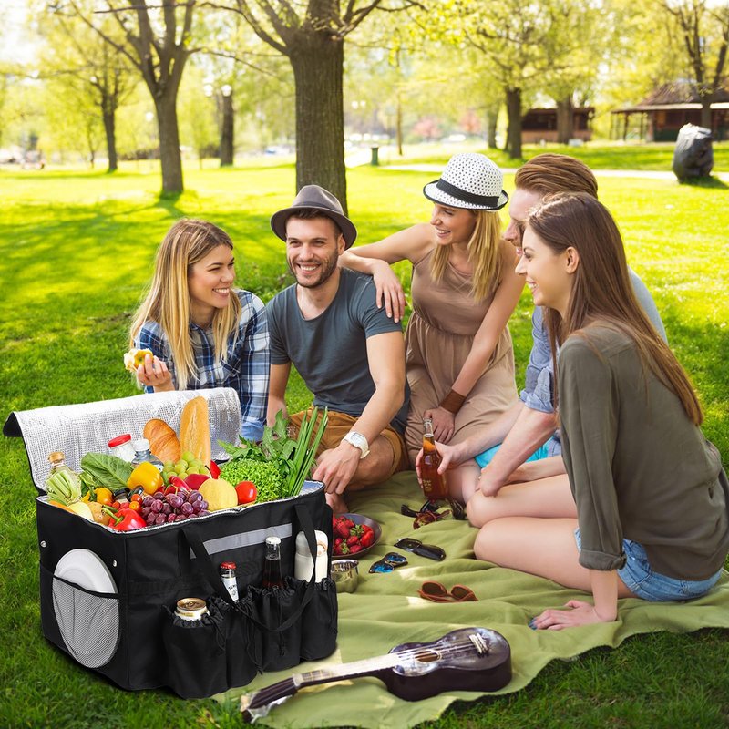 Foraineam Insulated Food Delivery Bag with 4 Cup Holders/Drink Carriers, Large Catering Thermal Bag, Pizza Warmer Carrying Case, Insulated Hot & Cooler Bags for Beverages, Grocery, Food Transport