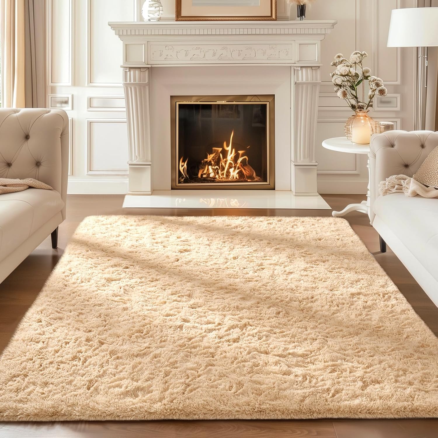 Ophanie Beige Area Rug - Plush Soft Shaggy Carpet for Bedroom & Living Room | 4x6 Indoor Floor Decor