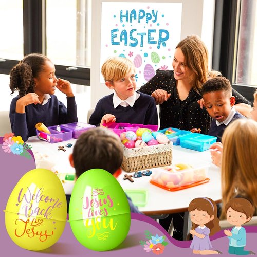 Mini Jesus Figurines Easter Eggs - Religious Basket Fillers for Kids | 50 Pack Plastic Eggs