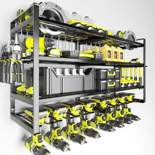 KAFAHOM Power Tool Organizer - Heavy Duty 4-Layer Wall Mount Storage Rack for Drills & Tools