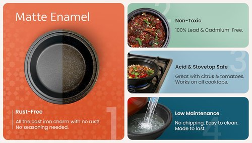 KooK Moroccan Tagine - Enameled Cast Iron Cooking Pot with Ceramic Lid - 3.3 QT in Crimson