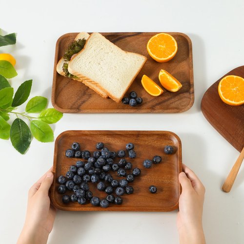 Bamxzoo Premium Quality Durable Walnut Rectangular Wooden Plate 10"-100% Natural Wood Serving Plate for Coffee Table-Great Home Decor Platter for Breakfast & Dining
