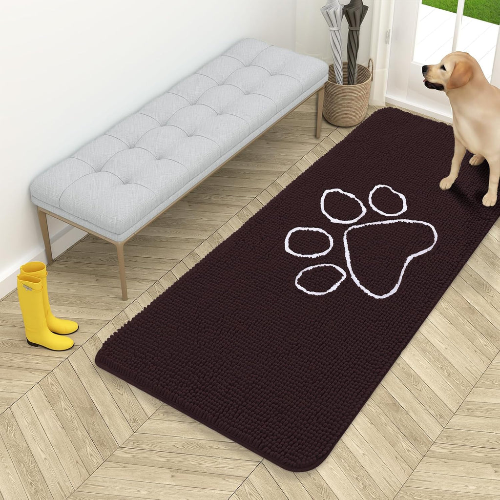 OLANLY Dog Door Mat - Absorbent Non-Slip Mud Mat for Dogs | Paw Print Design, 54x24, Quick Dry Brown
