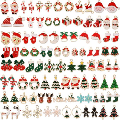 Acejoz Christmas Charms - 100Pcs Gold Enamel Jewelry Pendants for Bracelets & Earrings