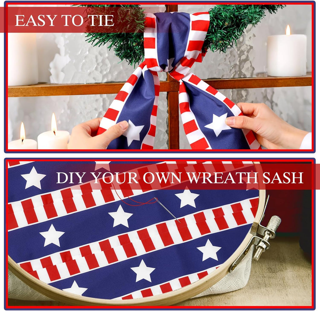 XunYee Patriotic Wreath Sashes - 6 Pcs Embroidered Decor for 4th of July & Memorial Day | Front Door Garland