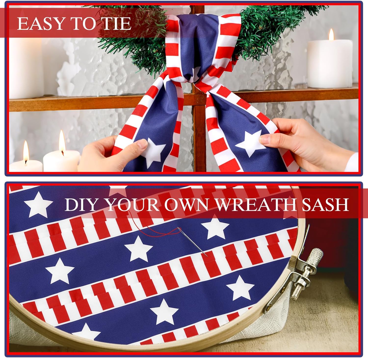 XunYee Patriotic Wreath Sashes - 6 Pcs Embroidered Decor for 4th of July & Memorial Day | Front Door Garland
