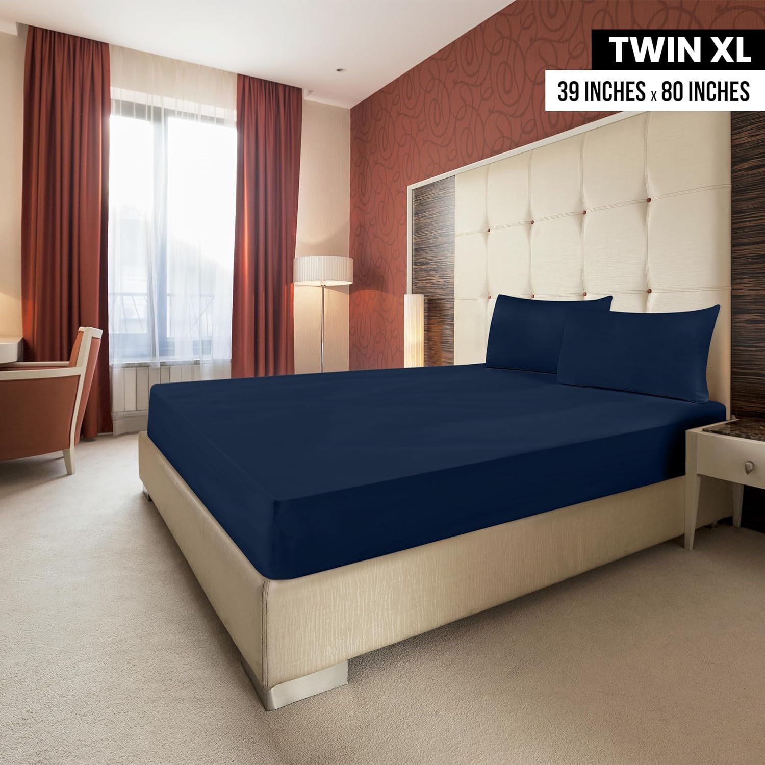 Utopia Bedding Twin XL Fitted Sheets - Soft Brushed Microfiber with Deep Pockets | 2-Pack, Navy