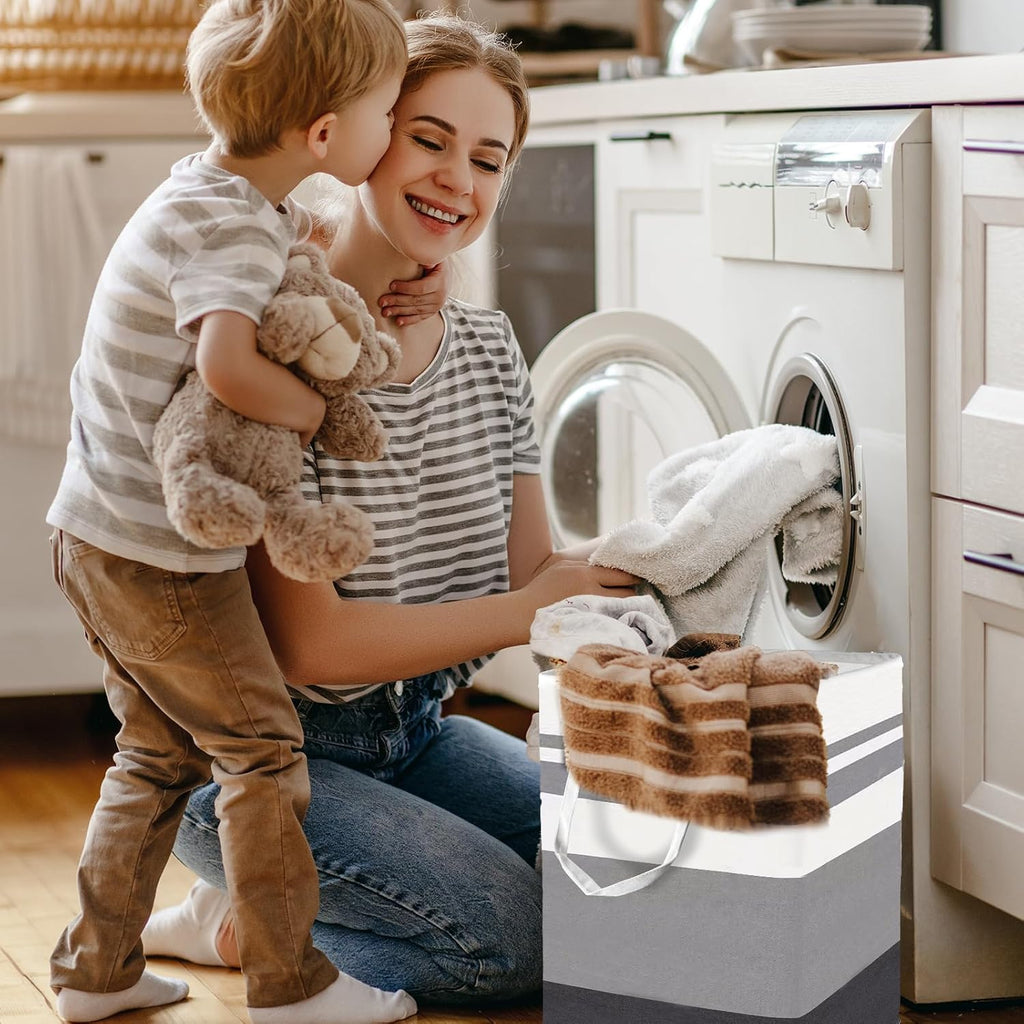Skiennix Large Laundry Hamper - 75L Freestanding Collapsible Basket with Easy Carry Handles | Gradient Grey