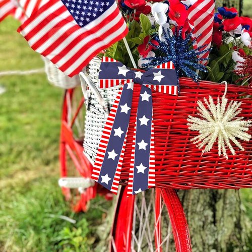 ABTOLS Patriotic Wreath Sash - Red White Stripe Satin Ribbon for 4th of July Decor | 56'' x 4.5''