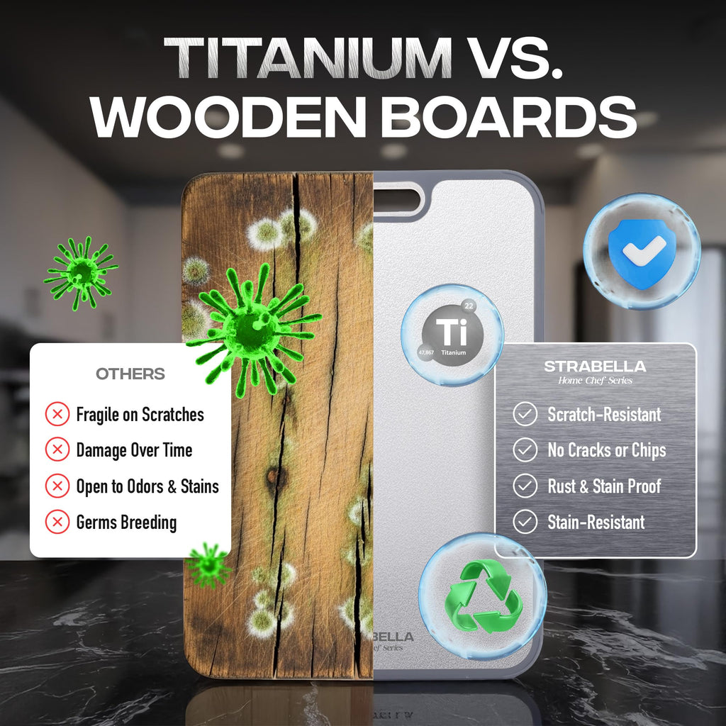 Strabella 100% Pure Titanium Cutting Board - Double Sided Titanium Cutting Boards For Kitchen - Dishwasher Safe Large Cutting Board for Cutting Meats, Fruits, Vegetables