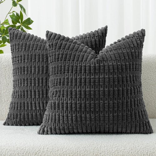 MIULEE Corduroy Throw Pillow Covers - Soft Boho Striped Design | 18x18 Inch Dark Grey for Modern Home Decor
