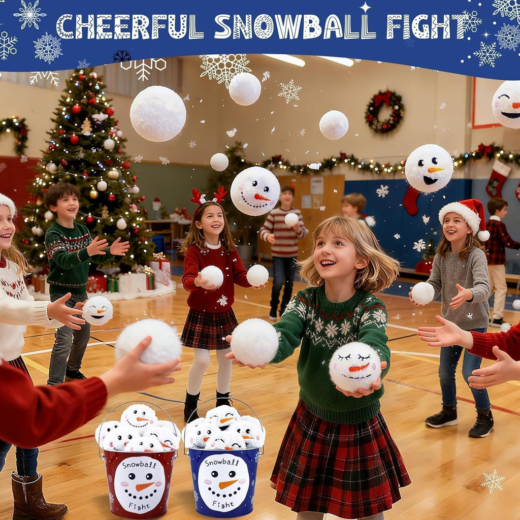 Snow Fake Balls - 2.8 Inch Smiling Snowman Face Snowballs for Indoor/Outdoor Winter Fun | Dark Red & Blue