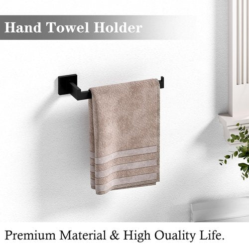 12-Piece Matte Black Bathroom Hardware Set, Heavy Duty Bath Towel Bar Set Including - 16" Towel Rack&Hand Towel Holder&Toilet Paper Holder&Towel Ring&Robe Towel Hook