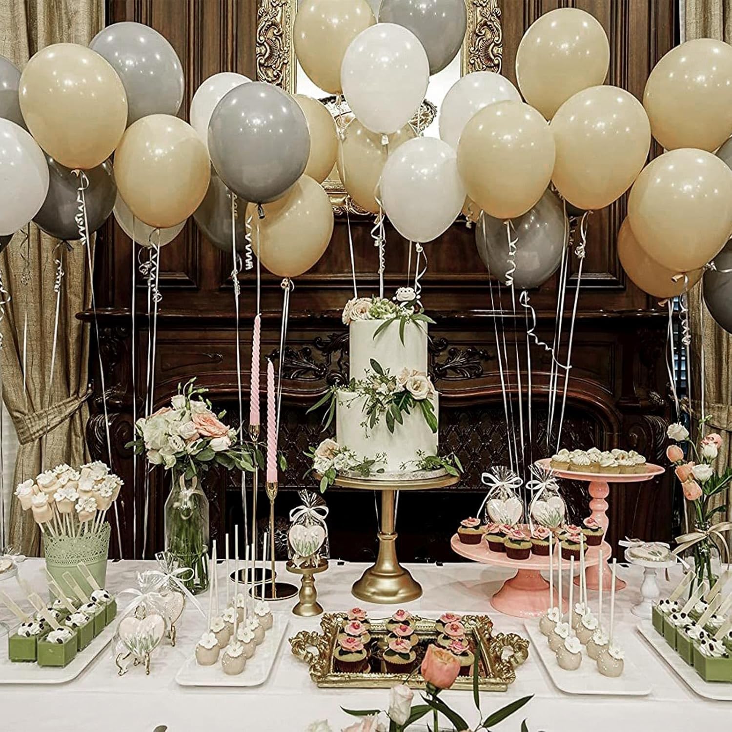 PartyWoo Cream Balloons - 120 Pcs in Beige, Ivory & Nude for Boho Fall Parties | 5-18 Inch Sizes