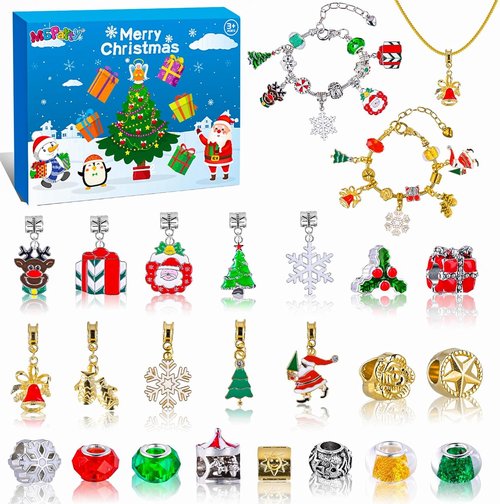 Advent Calendar 2025 | DIY Charm Bracelet & Necklace Set - 24-Day Christmas Countdown Gift for Teens