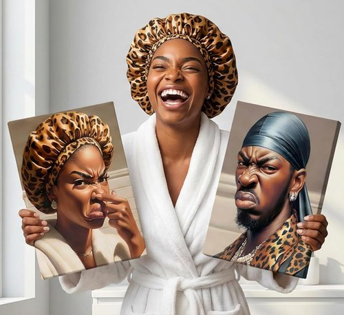 Funny Stank Face Bathroom Wall Art - 2Pcs African American Canvas Decor | Humorous WC Smell Paintings