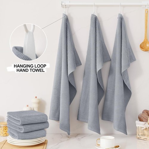 Homaxy Premium Kitchen Towels - Ultra Absorbent 100% Cotton Hand Towels Set | 18"x28", Grey, 6 Pack